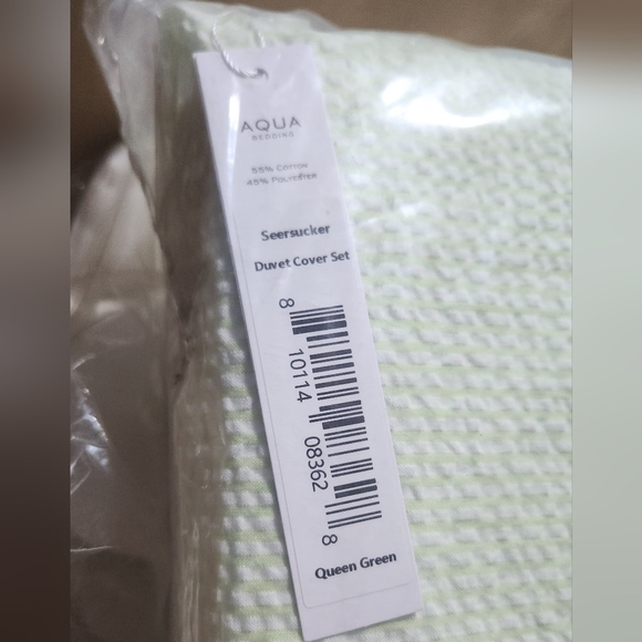 NWT - AQUA Gingham Queen Green Duvet Cover Set - Picture 4 of 5